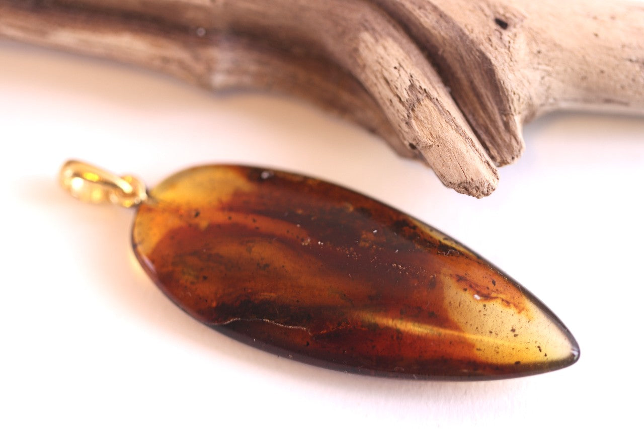 Handmade Natural Baltic Amber Gemstone Pendant on Gold Plated Silver