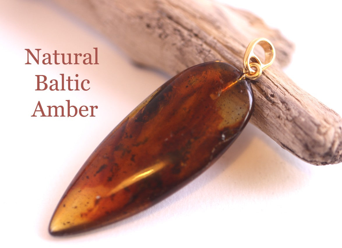 Handmade Natural Baltic Amber Gemstone Pendant on Gold Plated Silver