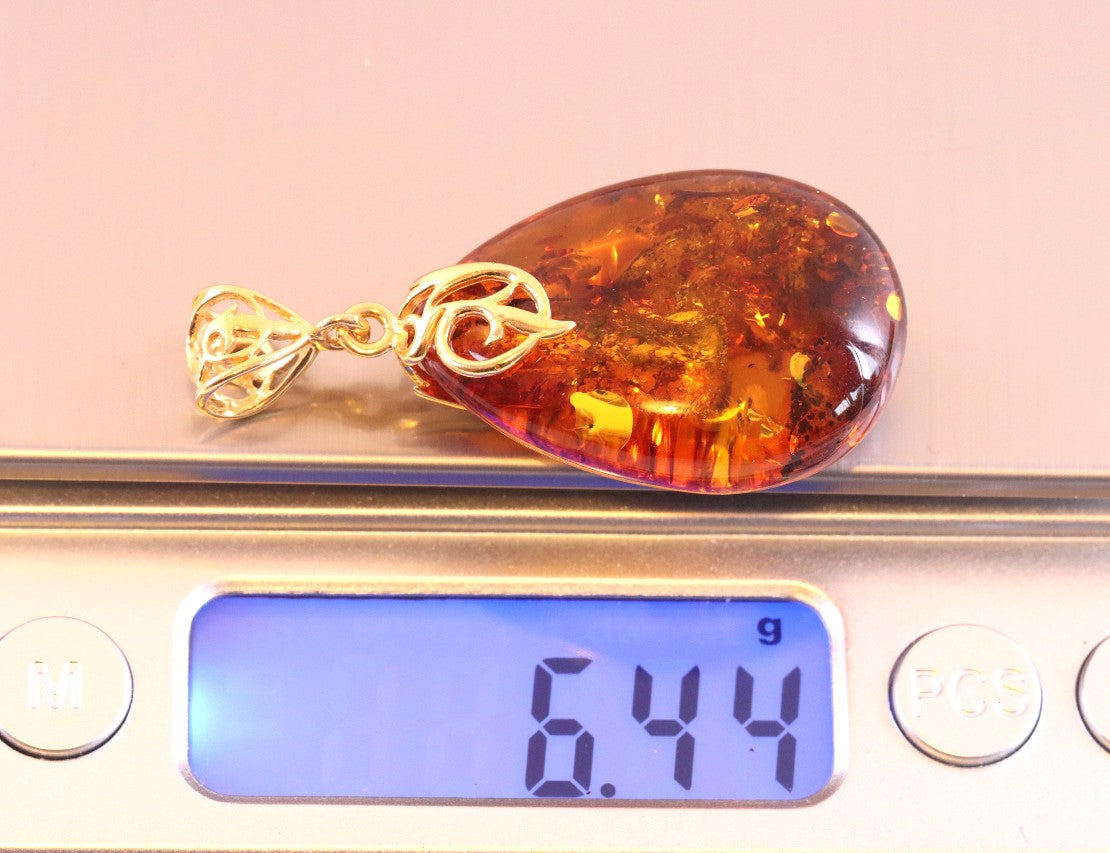 Gold Plated Silver Amber Pendant Only One Available