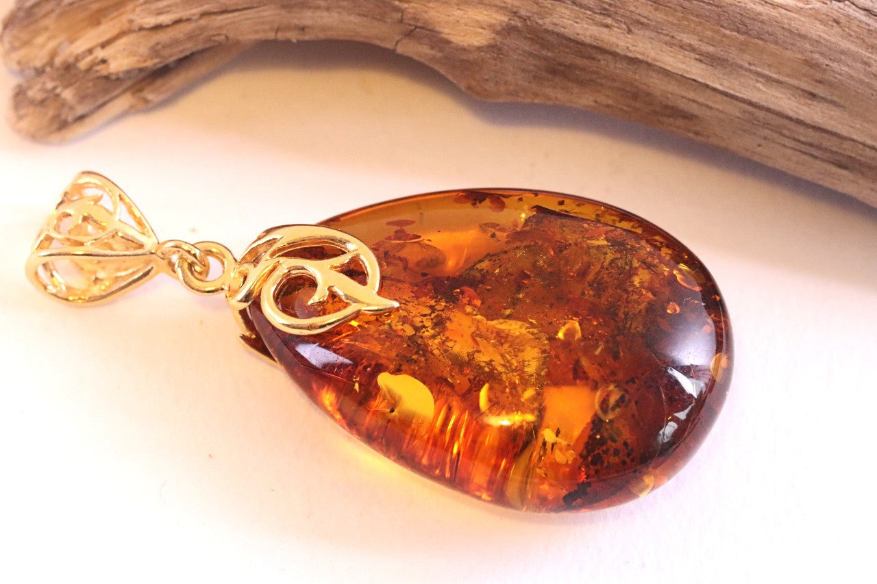 Gold Plated Silver Amber Pendant Only One Available