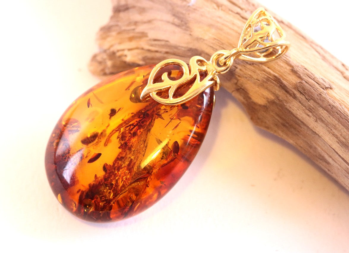 Gold Plated Silver Amber Pendant Only One Available