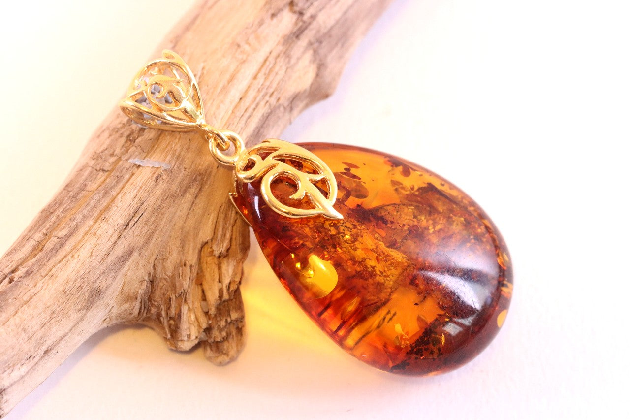 Gold Plated Silver Amber Pendant Only One Available