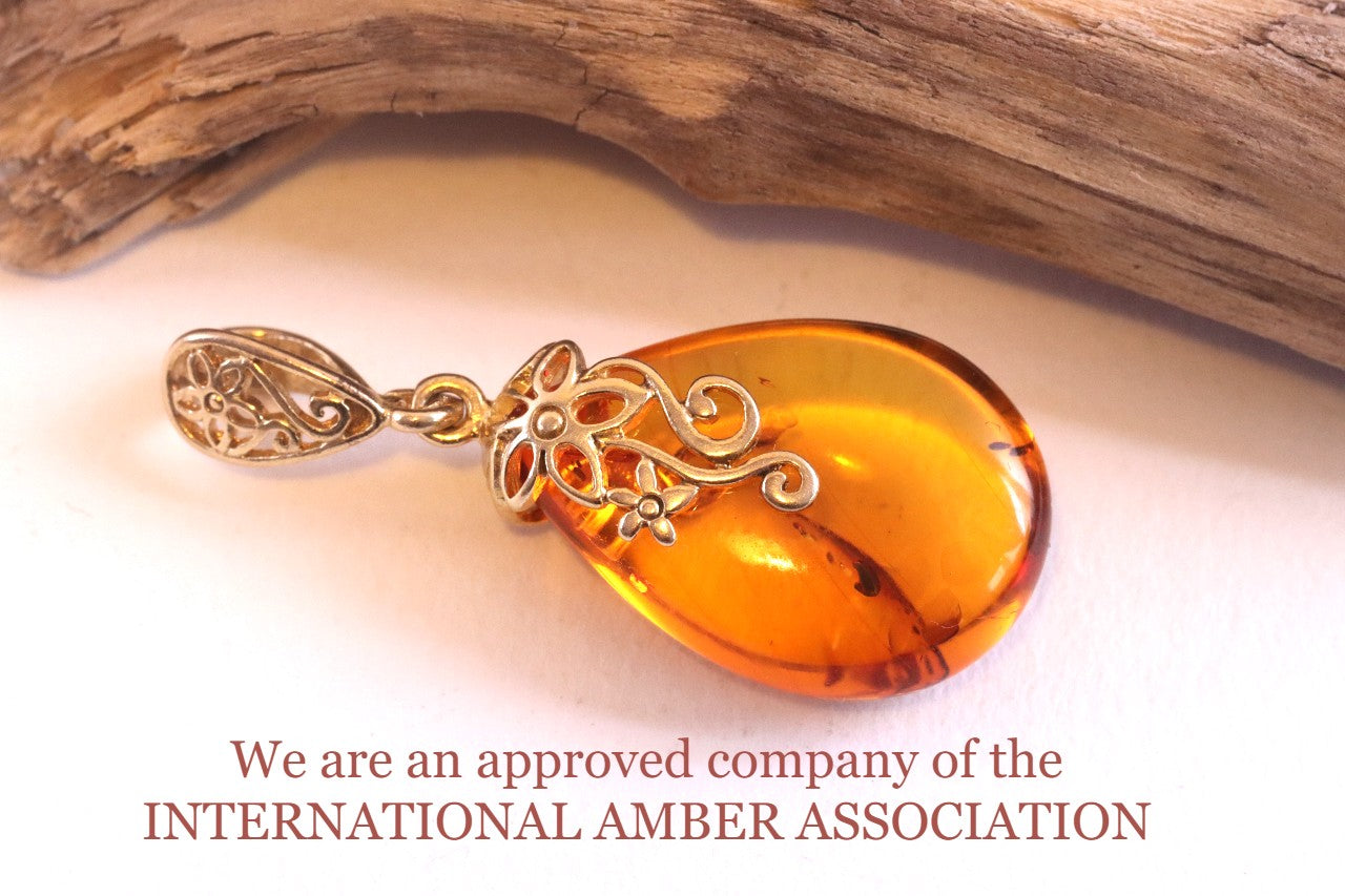 Classic Baltic Amber Drop Pendant on 925 Gold Plated Silver