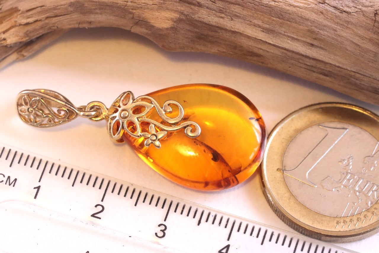 Classic Baltic Amber Drop Pendant on 925 Gold Plated Silver