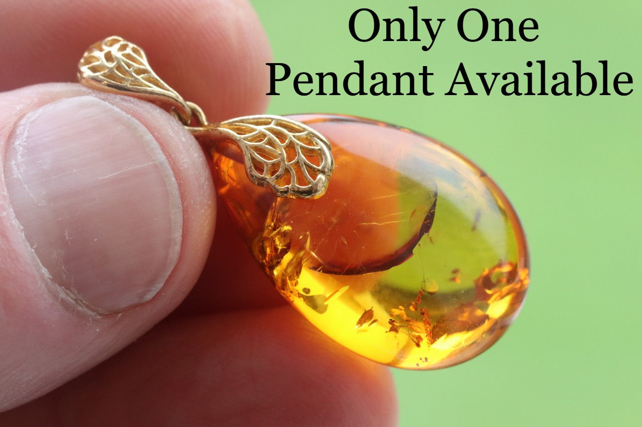 Classic Baltic Amber Drop Pendant on 925 Gold Plated Silver