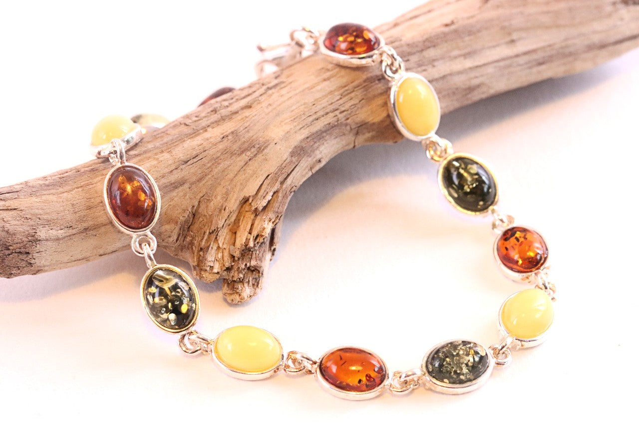 Link Bangle on Quality 925 Sterling Silver and Amber Gemstone