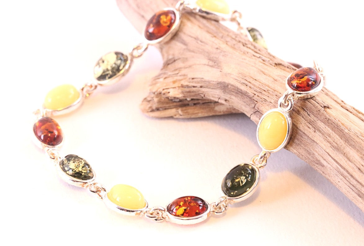 Link Bangle on Quality 925 Sterling Silver and Amber Gemstone