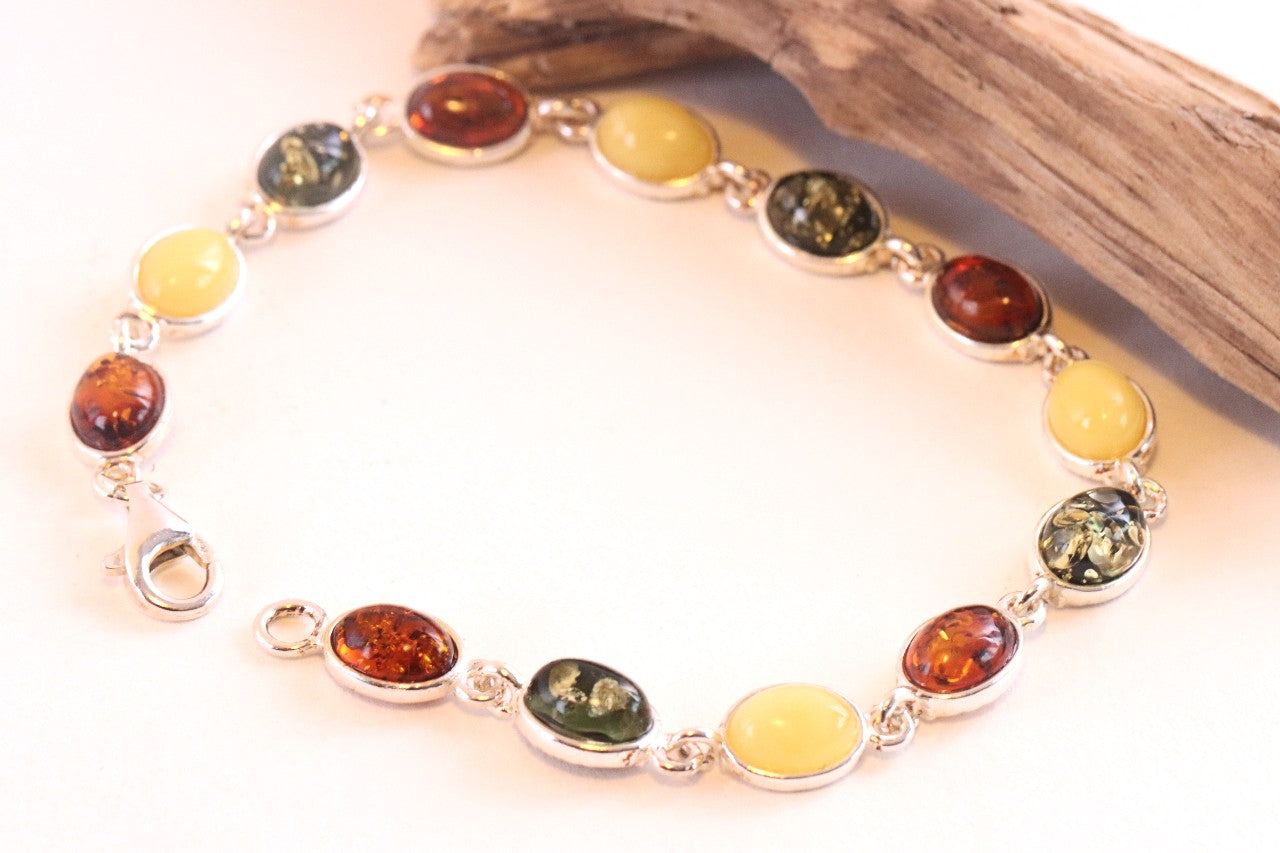 Link Bangle on Quality 925 Sterling Silver and Amber Gemstone