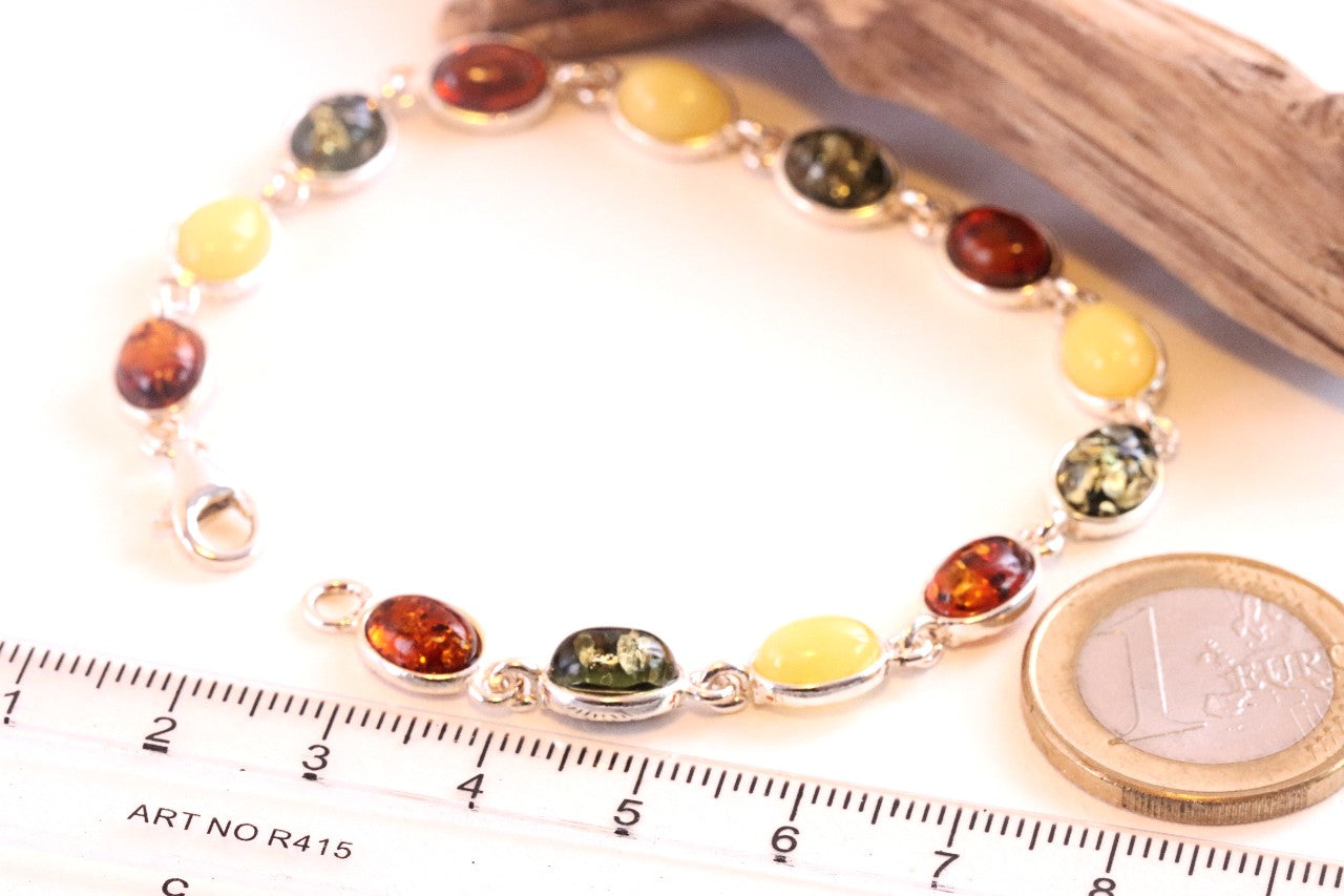 Link Bangle on Quality 925 Sterling Silver and Amber Gemstone