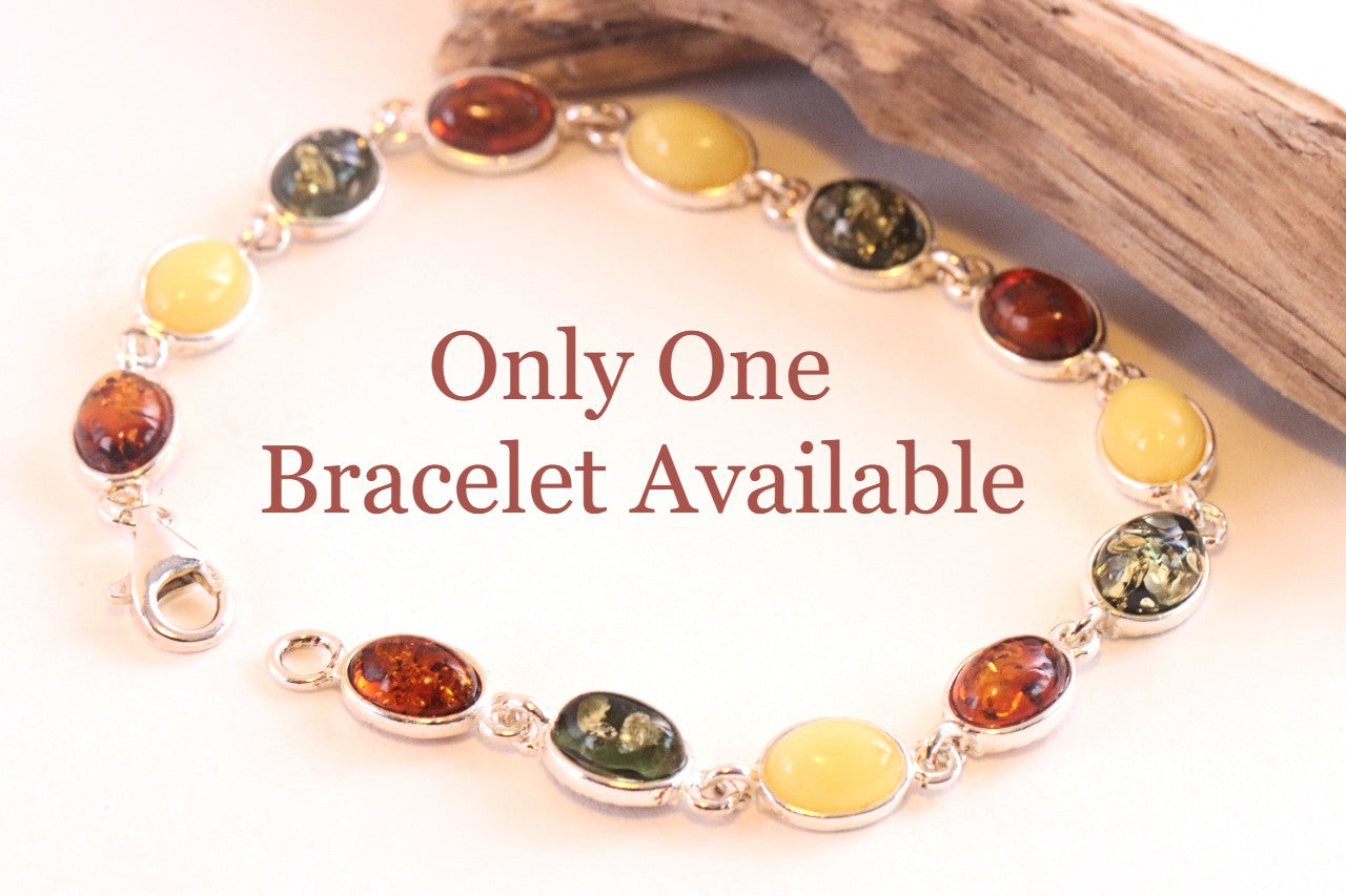 Link Bangle on Quality 925 Sterling Silver and Amber Gemstone