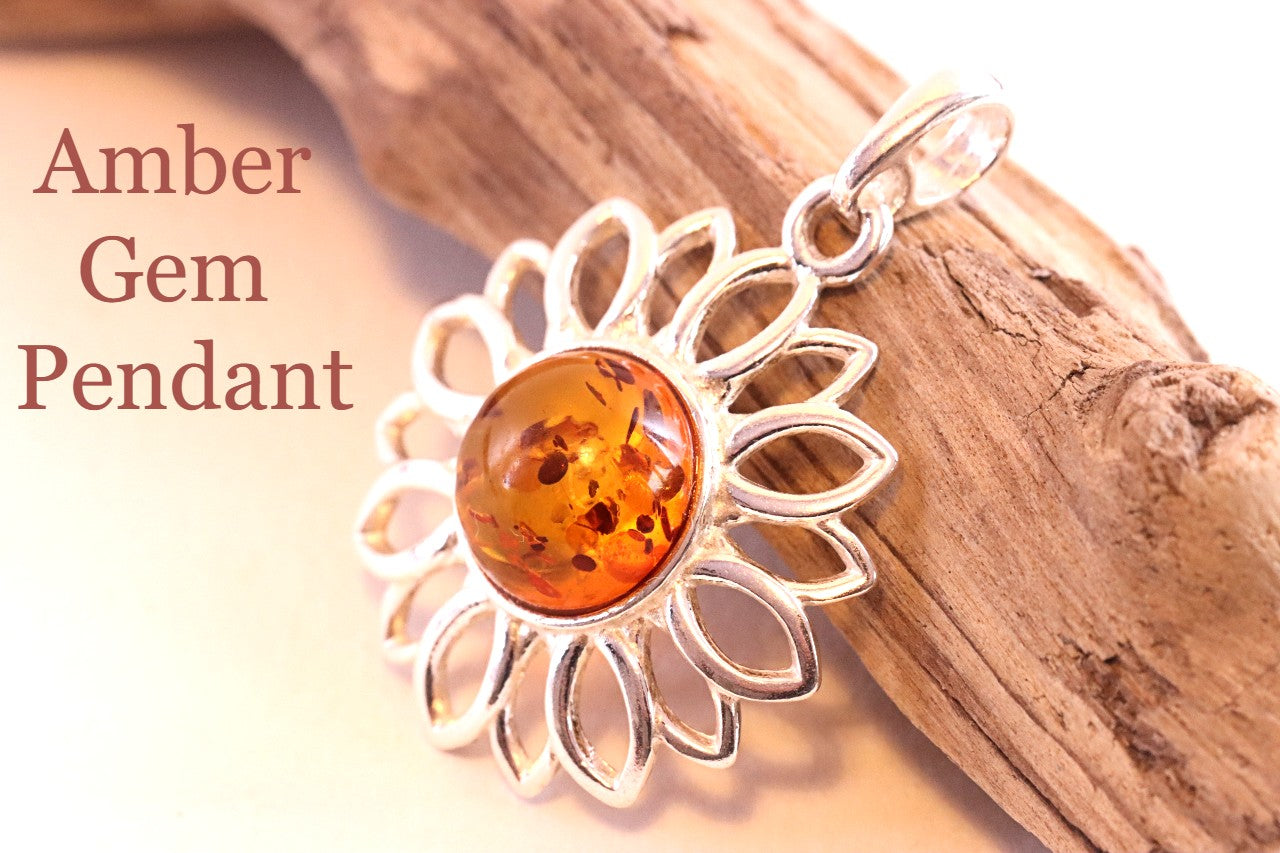 Handmade Delightful Flower Baltic Amber Gem Pendant