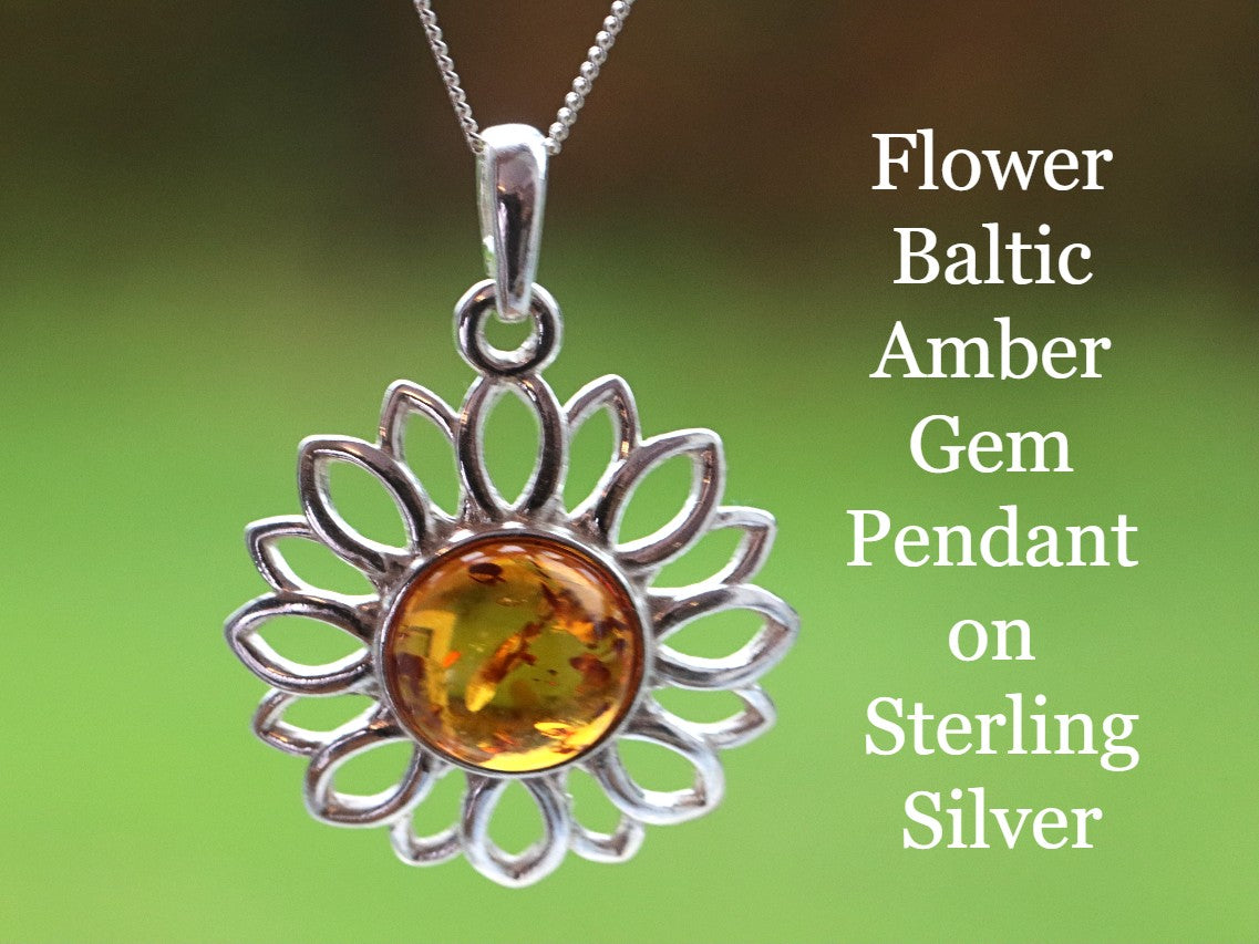 Handmade Delightful Flower Baltic Amber Gem Pendant