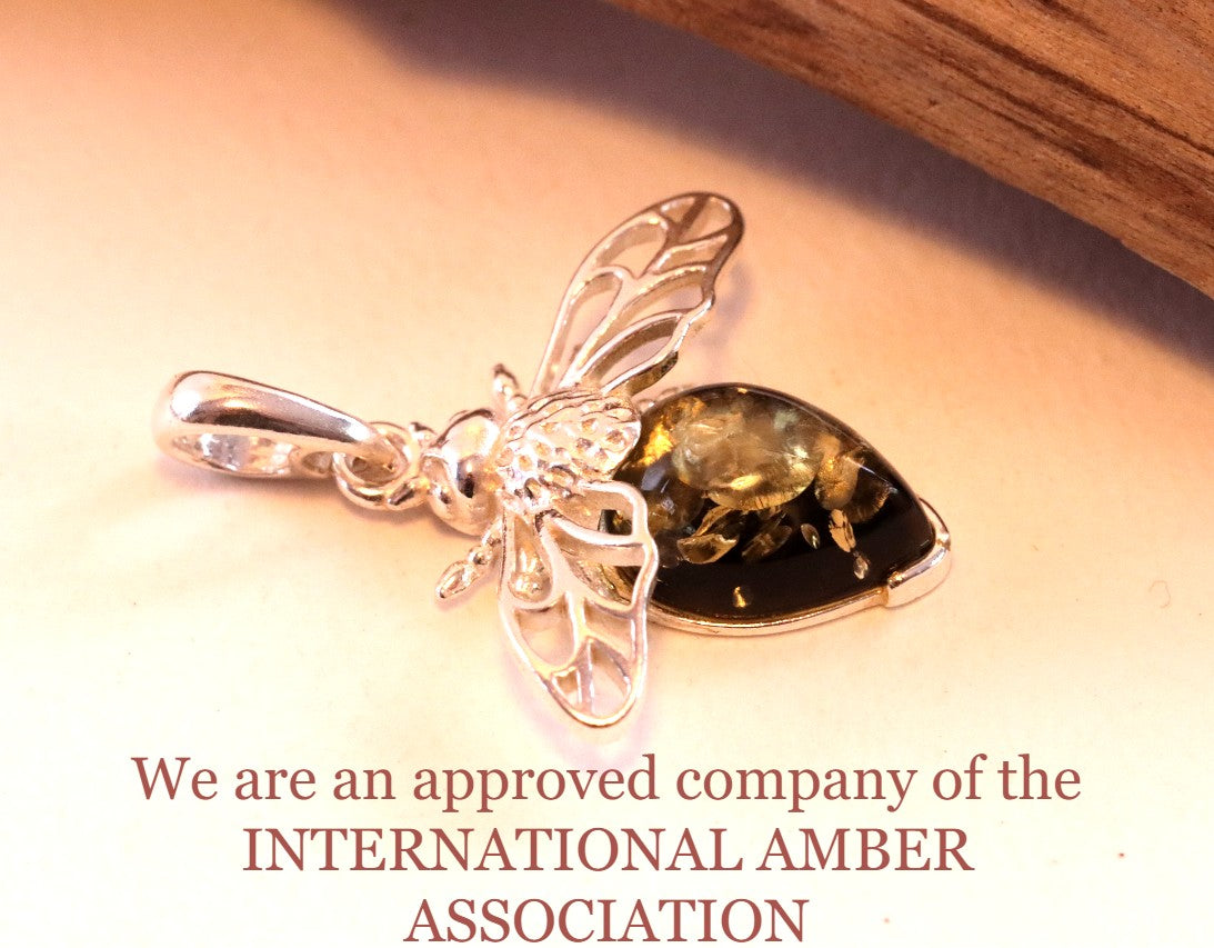 Christmas Gift Baltic Amber on Sterling Silver Bee Pendant