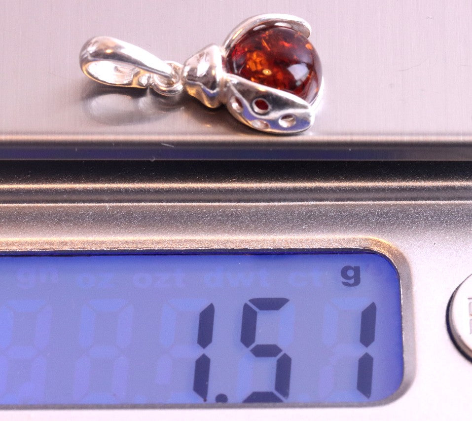 Ladybugs Amber Pendant On Sterling Silver