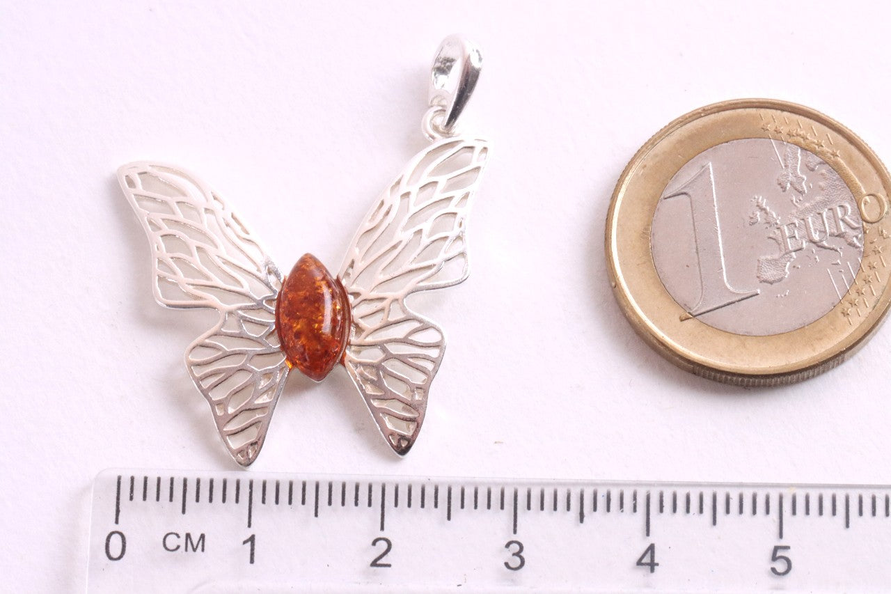 Handmade Sterling Silver Butterfly Amber Pendant