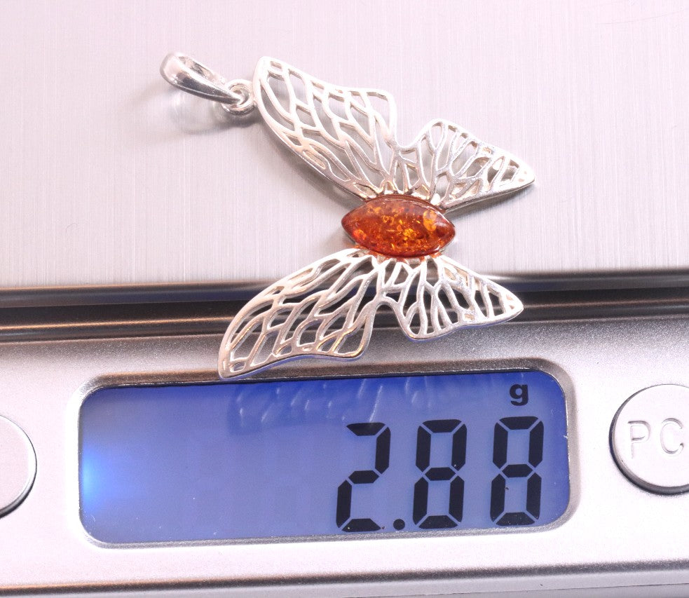 Handmade Sterling Silver Butterfly Amber Pendant