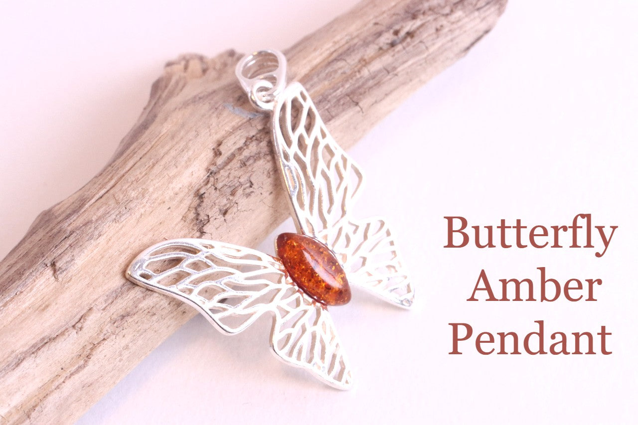 Handmade Sterling Silver Butterfly Amber Pendant