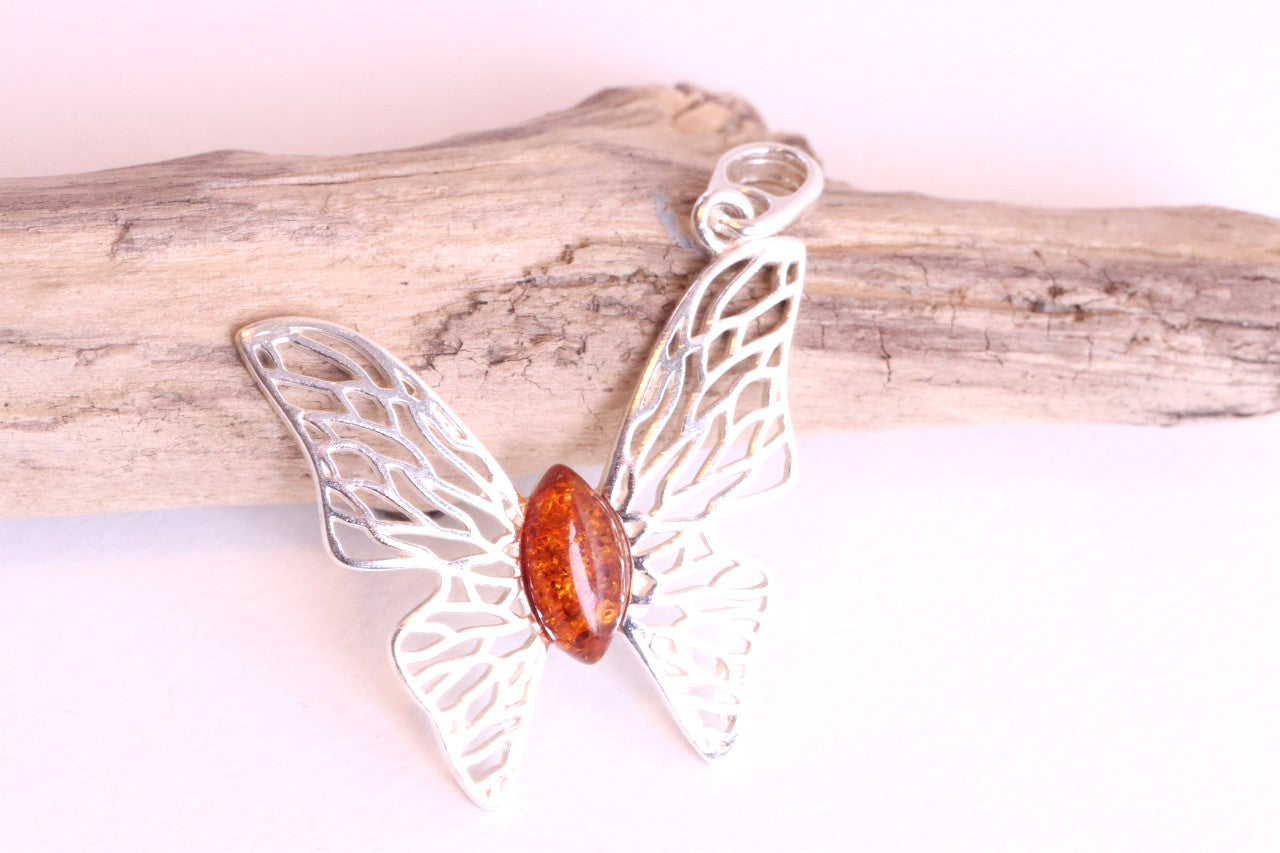 Handmade Sterling Silver Butterfly Amber Pendant