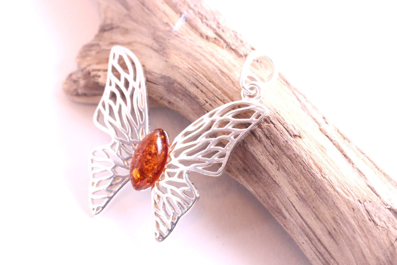 Handmade Sterling Silver Butterfly Amber Pendant