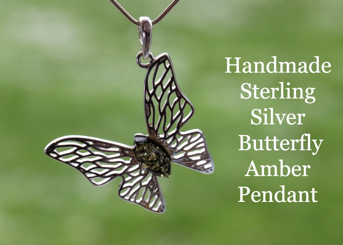 Handmade Sterling Silver Butterfly Amber Pendant