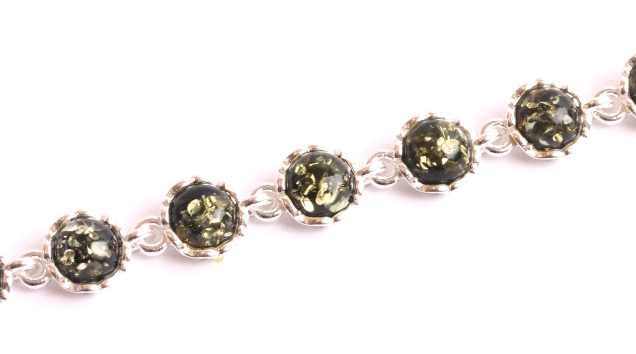Sterling Silver Link Bracelet with Green Baltic Amber