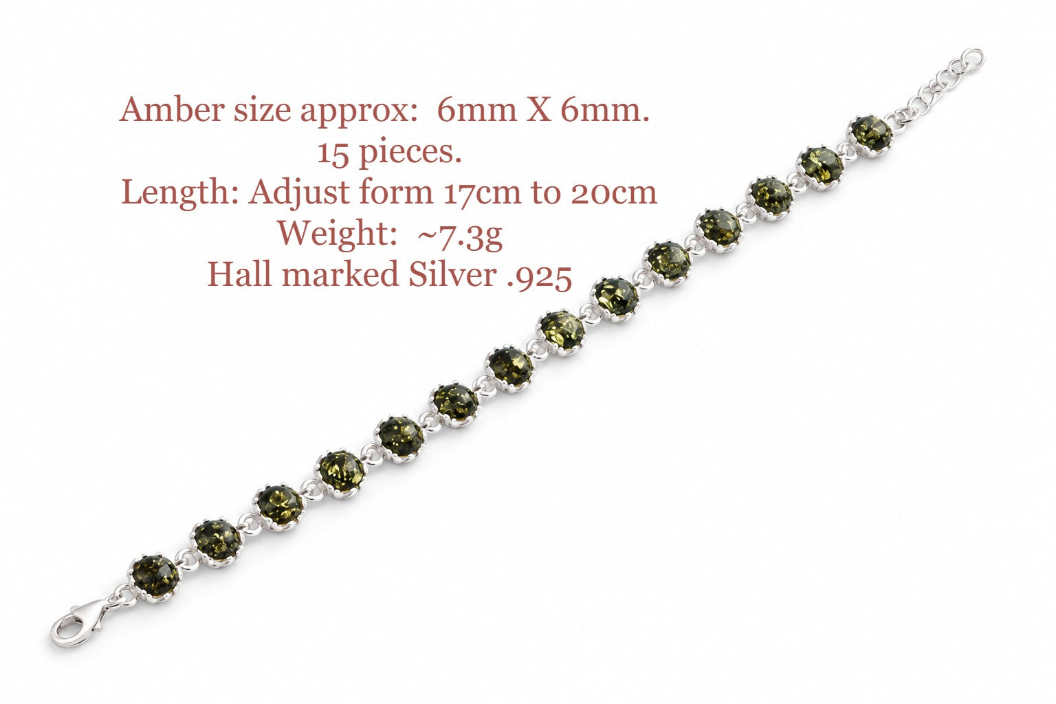 Sterling Silver Link Bracelet with Green Baltic Amber