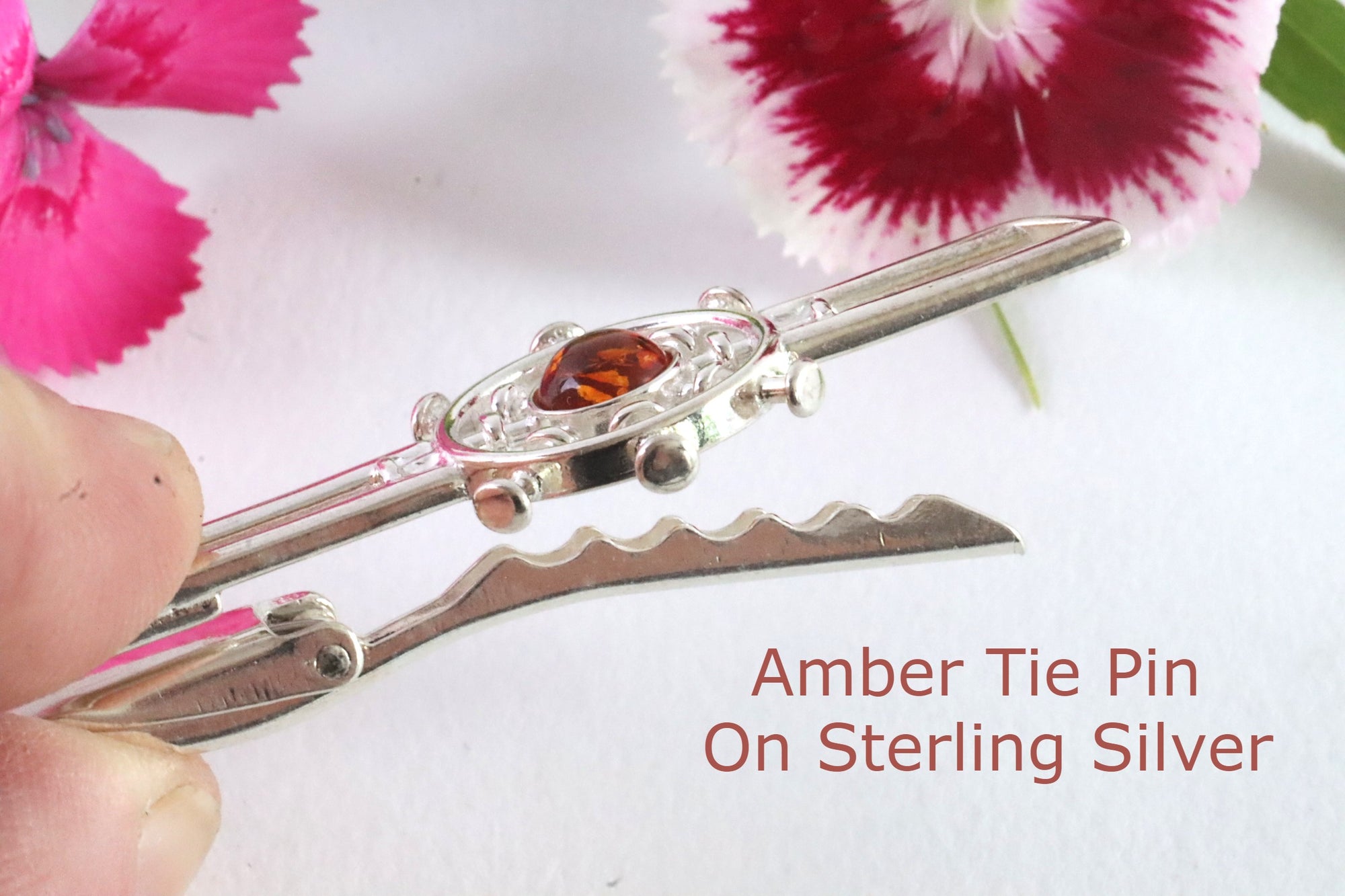 Silver Amber Tie Clip