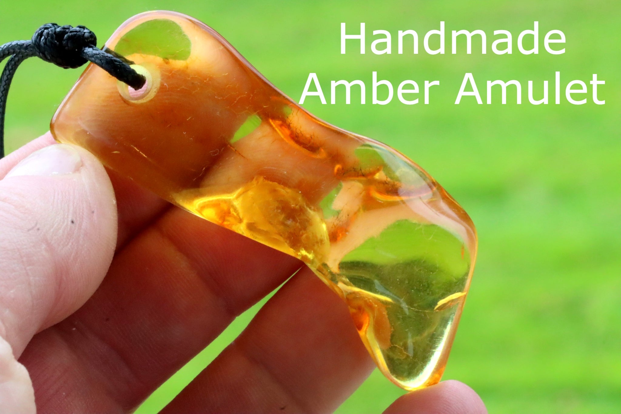 Natural Handmade Unisex Amber Amulet on adjustable cord
