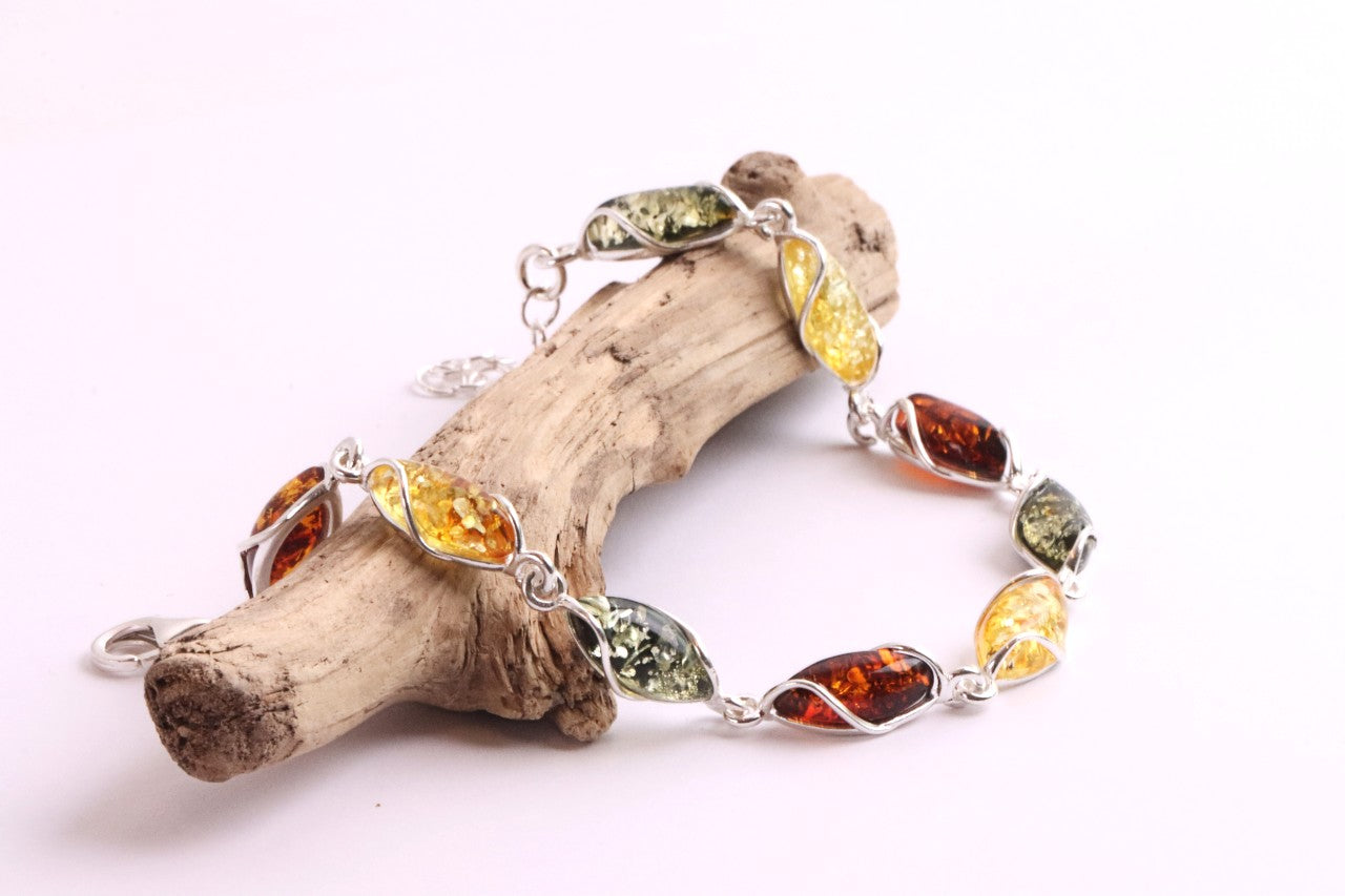Quality Silver and multi Colour Amber Gemstone Bracelet