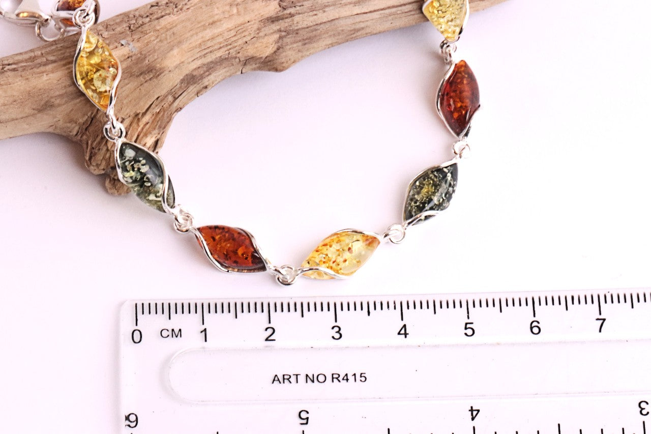 Quality Silver and multi Colour Amber Gemstone Bracelet