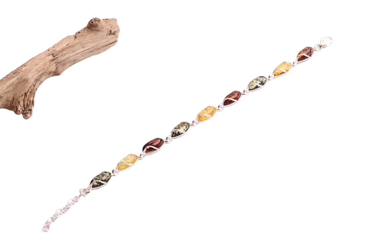 Quality Silver and multi Colour Amber Gemstone Bracelet