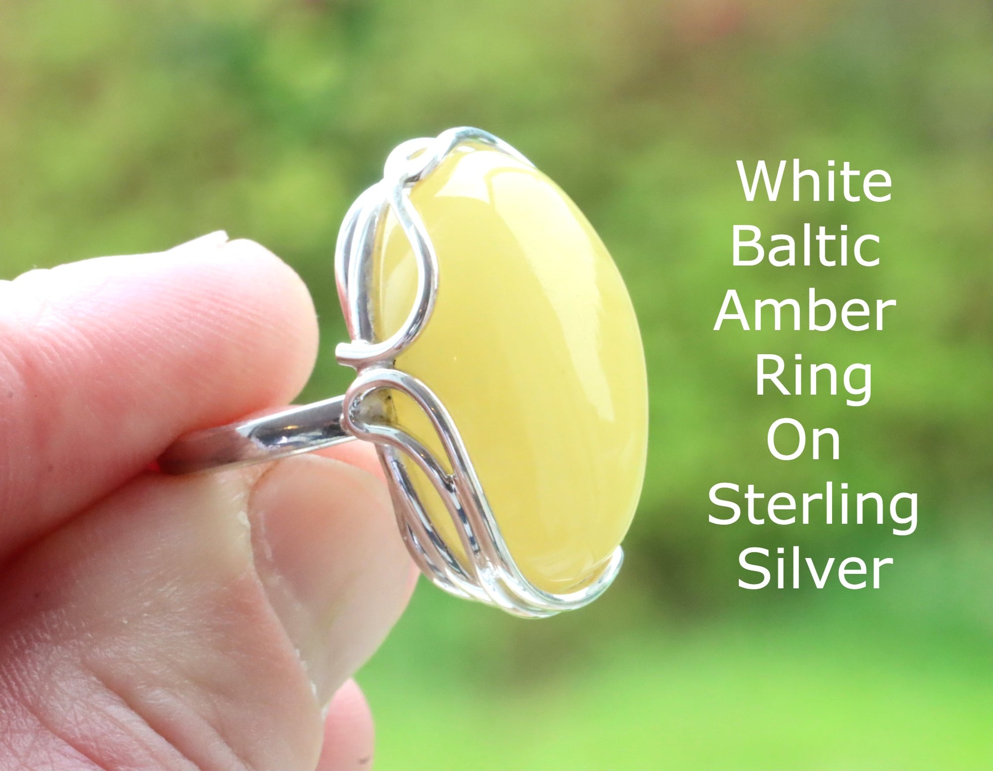 White Baltic Amber Ring