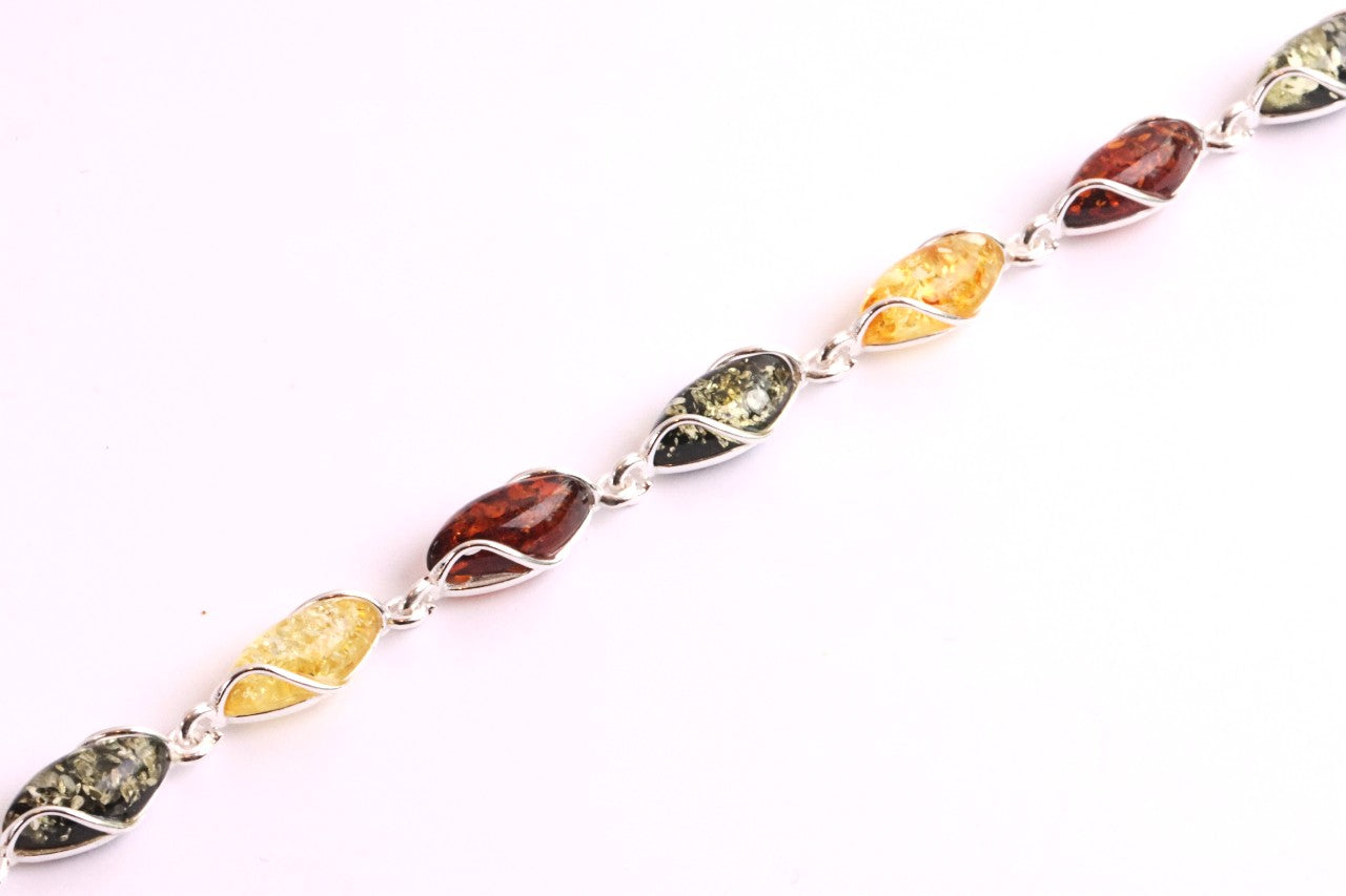 Quality Silver and multi Colour Amber Gemstone Bracelet