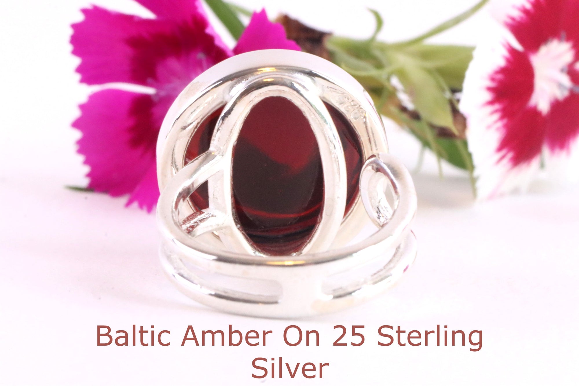 Unique Red Baltic Amber Ring