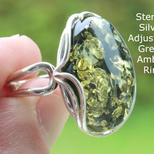 Sterling Silver Ring Green amber