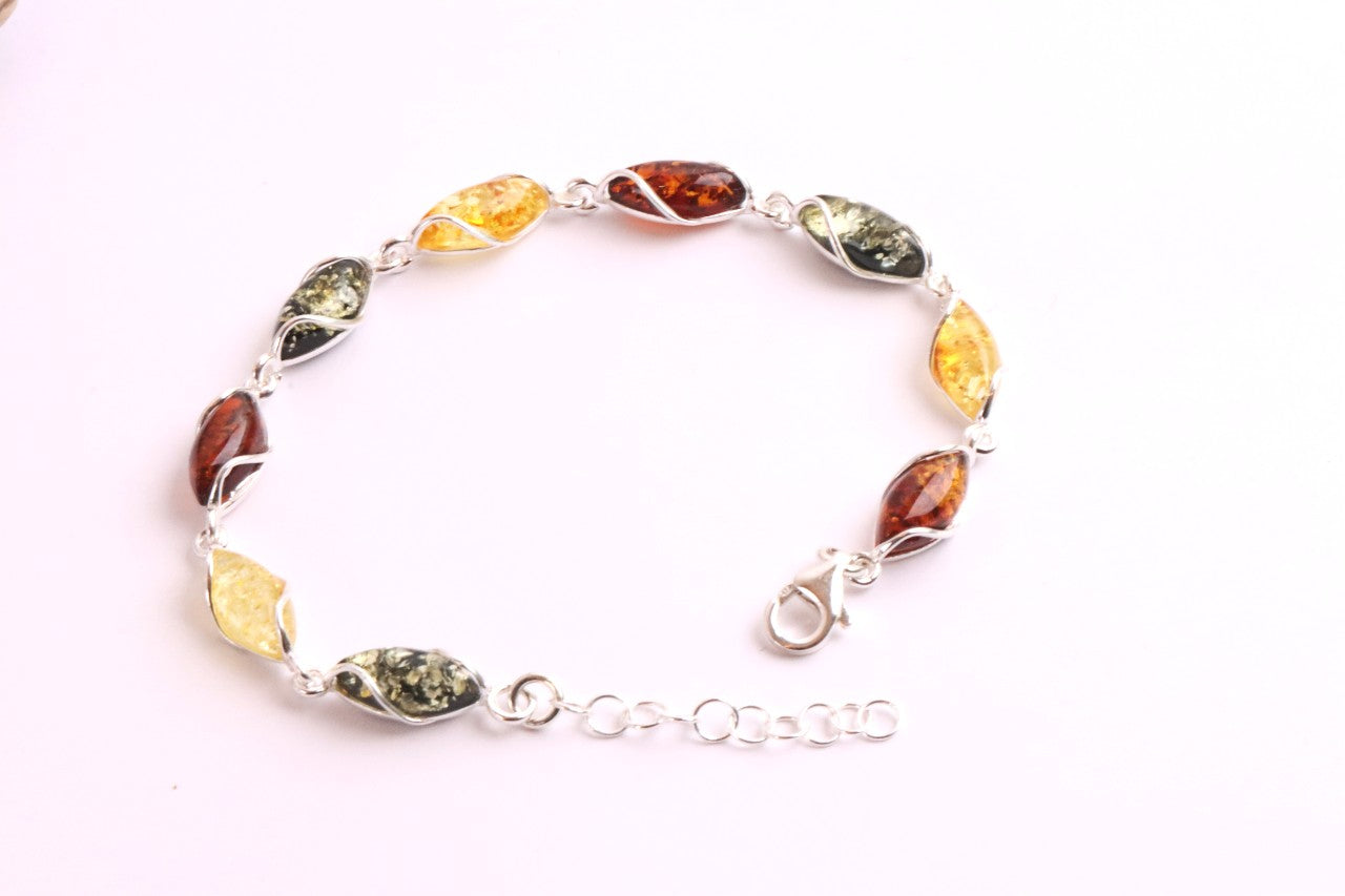 Quality Silver and multi Colour Amber Gemstone Bracelet