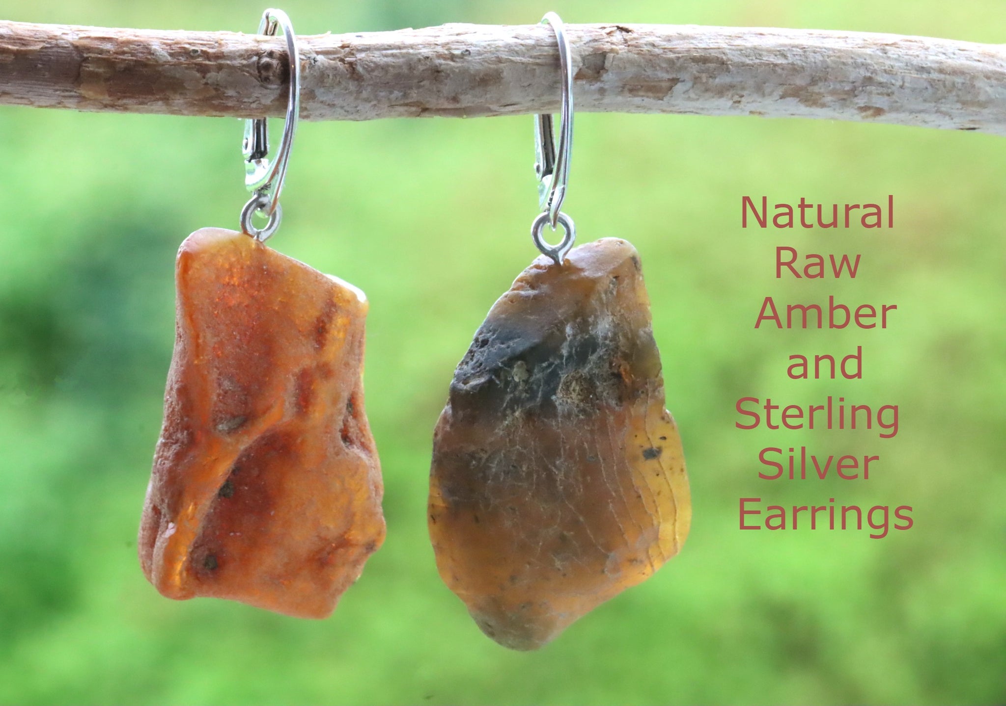 Gender Neutral Jewelry / Natural Raw Amber and Sterling Silver Earrings