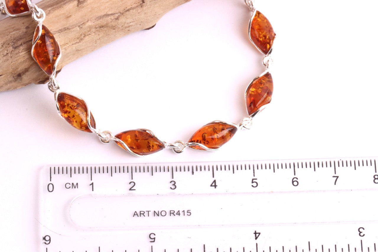 Sterling Silver Link Bracelet and Quality Honey Baltic Amber Gemstone Jewellery