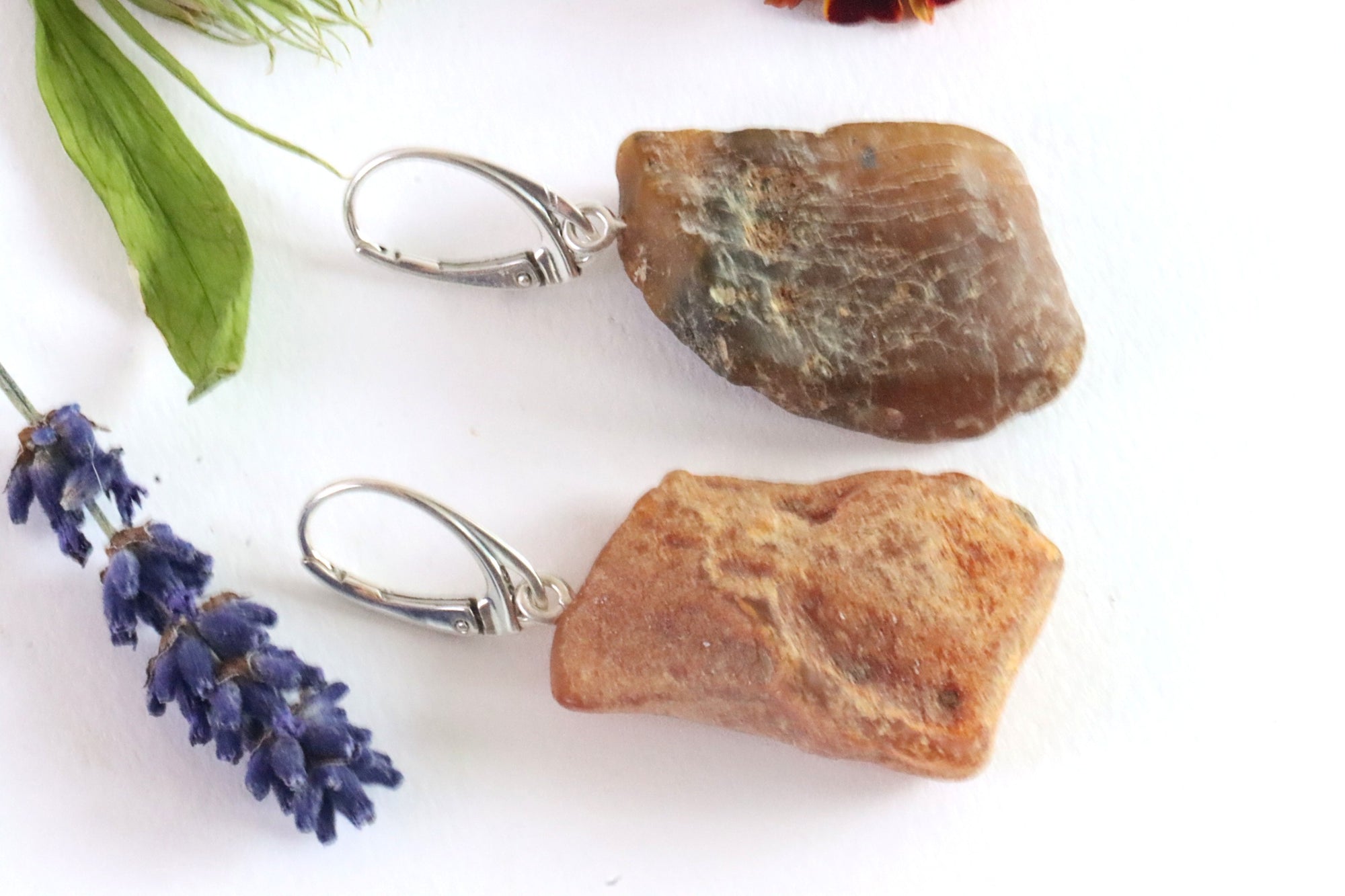 Mismatched Natural Amber Earrings