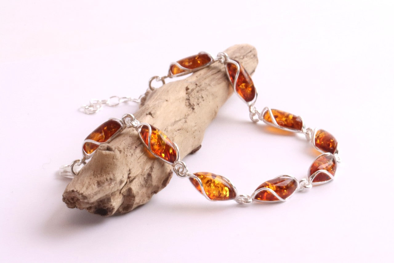 Sterling Silver Link Bracelet and Quality Honey Baltic Amber Gemstone Jewellery
