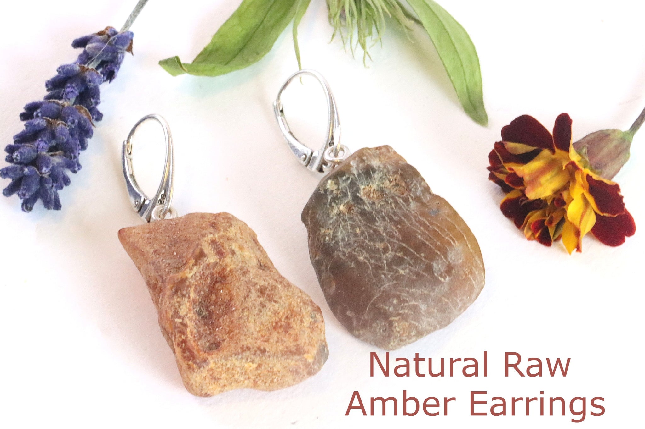 Mismatched Natural Amber Earrings