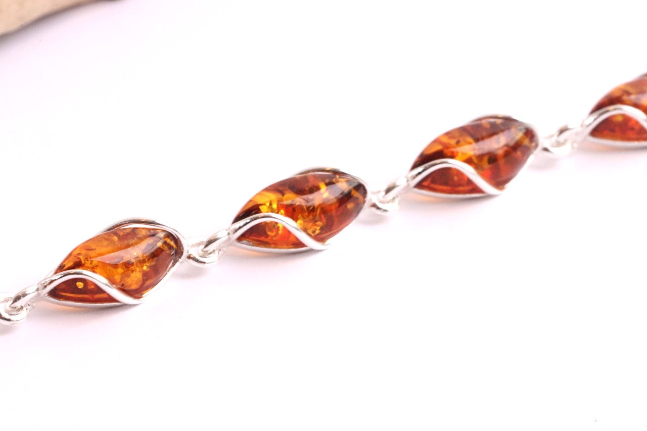 Sterling Silver Link Bracelet and Quality Honey Baltic Amber Gemstone Jewellery