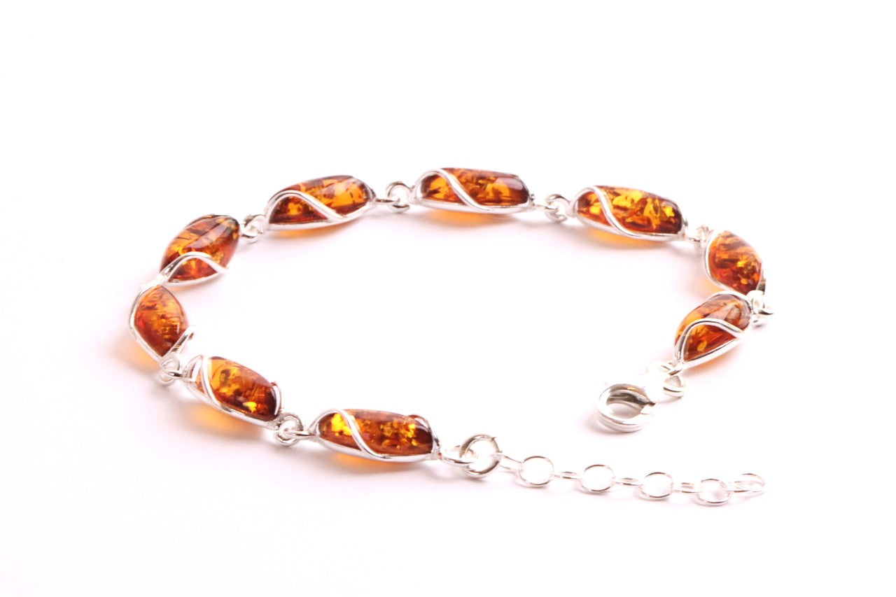 Sterling Silver Link Bracelet and Quality Honey Baltic Amber Gemstone Jewellery