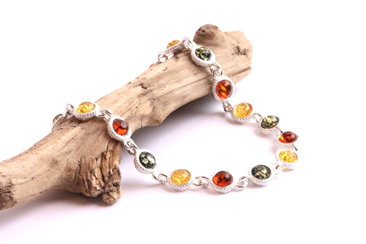 Sterling Silver & Mixed Amber Link Bracelet