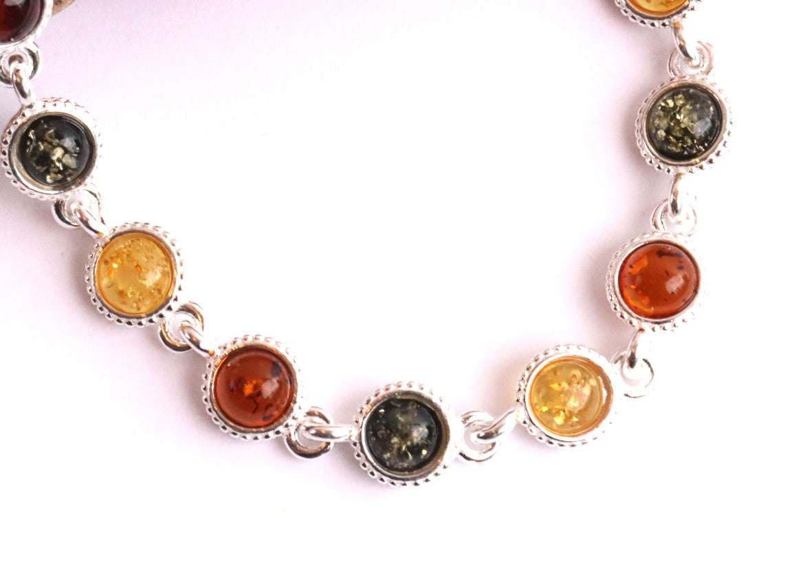 Sterling Silver & Mixed Amber Link Bracelet