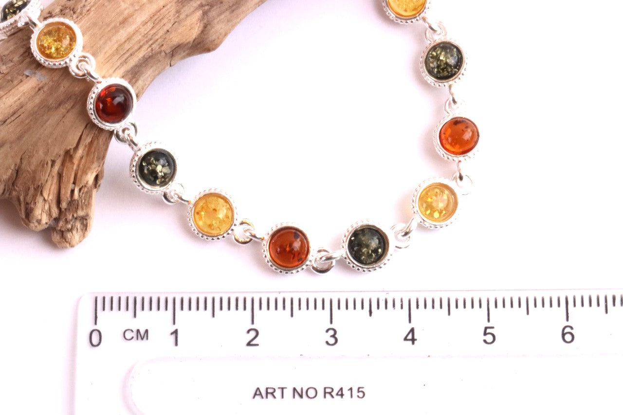 Sterling Silver & Mixed Amber Link Bracelet