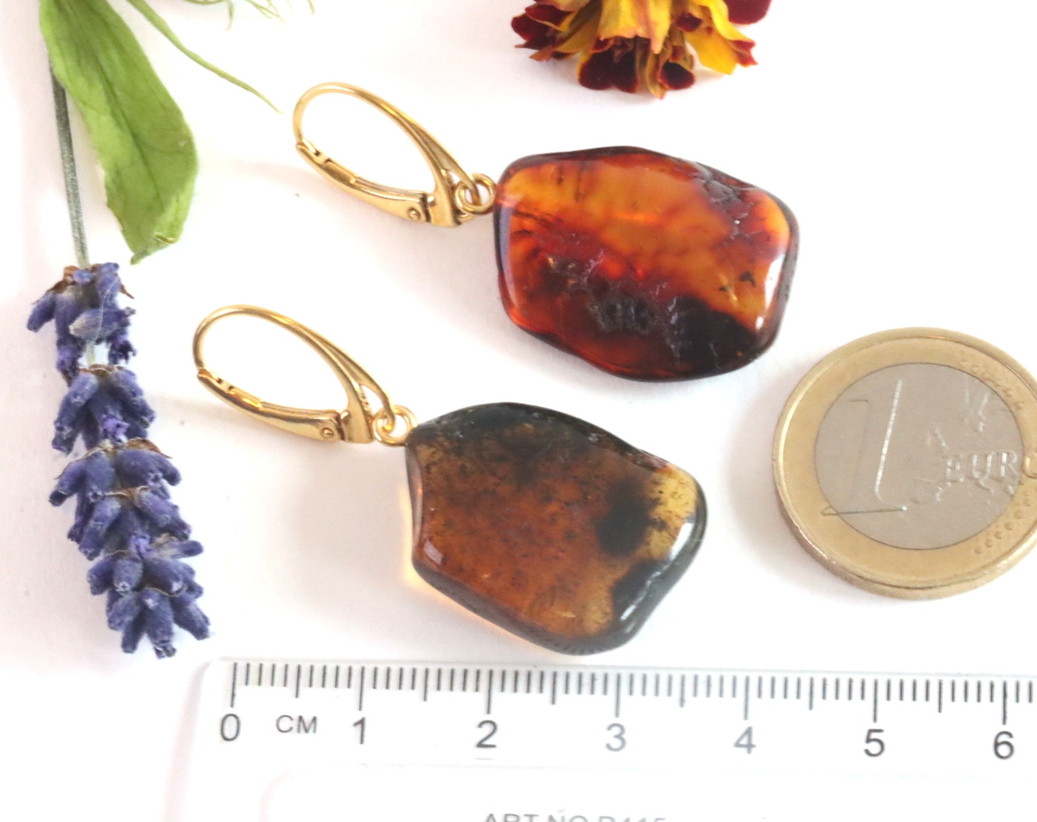 Gender Neutral Jewelry / Natural Amber Gold Plated Silver Earrings