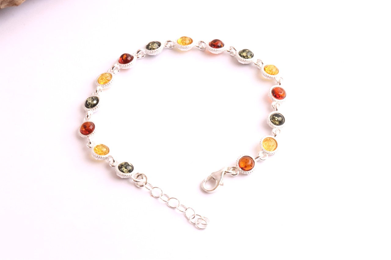 Sterling Silver & Mixed Amber Link Bracelet