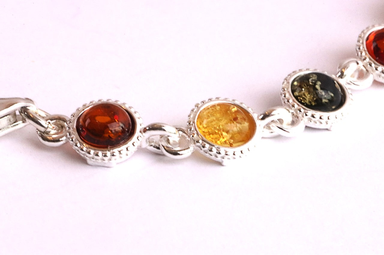 Sterling Silver & Mixed Amber Link Bracelet