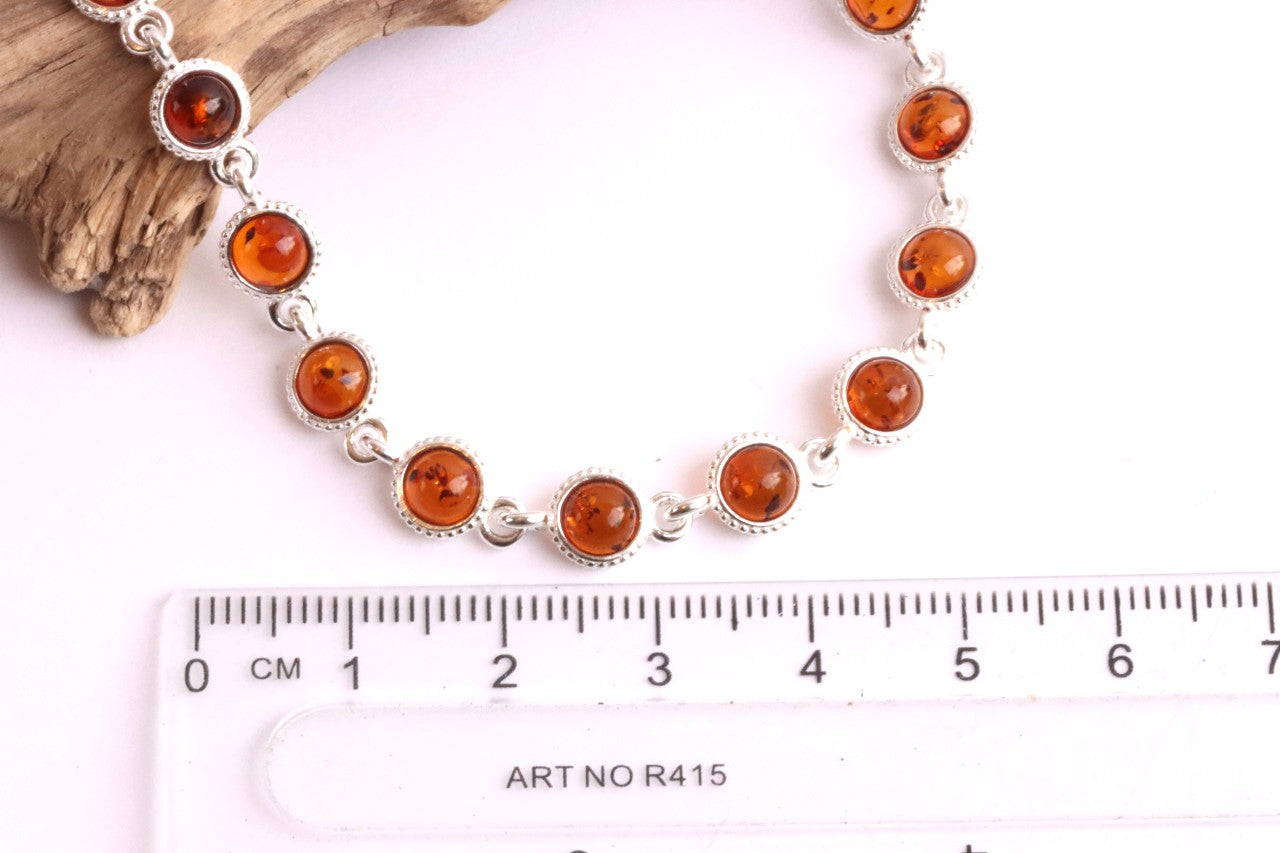 Honey Amber Gemstone Bracelet – 925 Sterling Silver Link Design